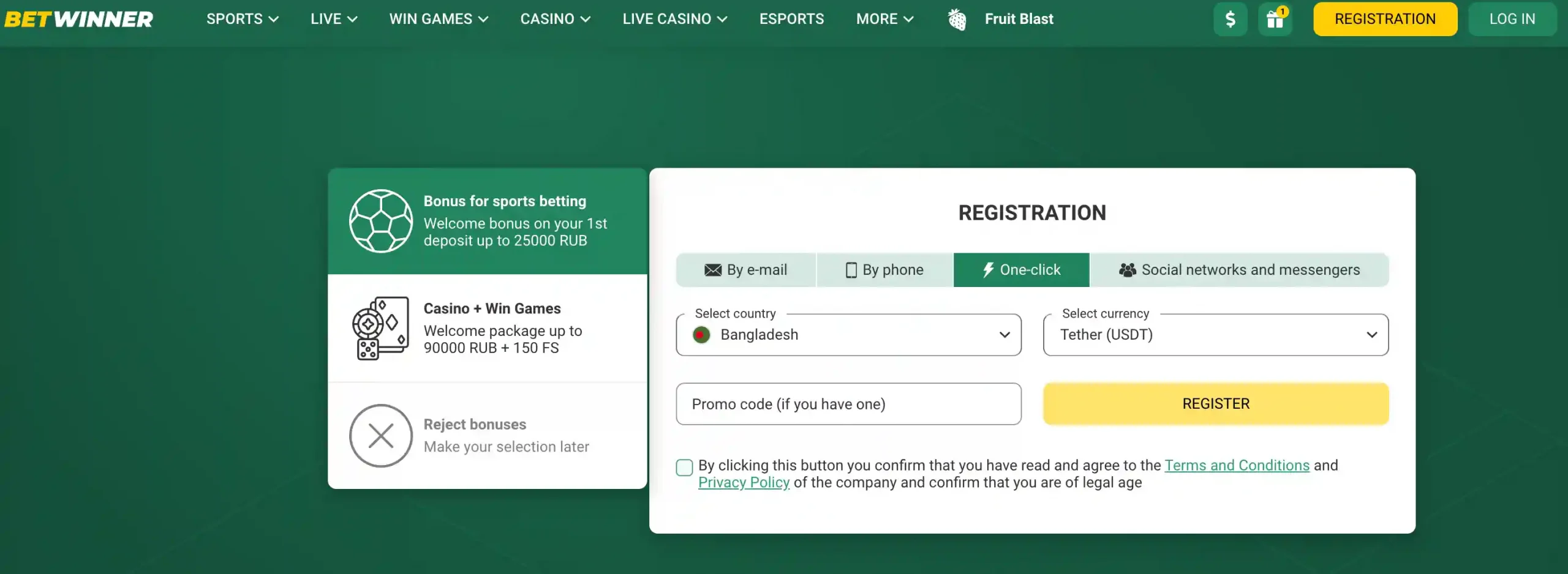 Betwinner Registration